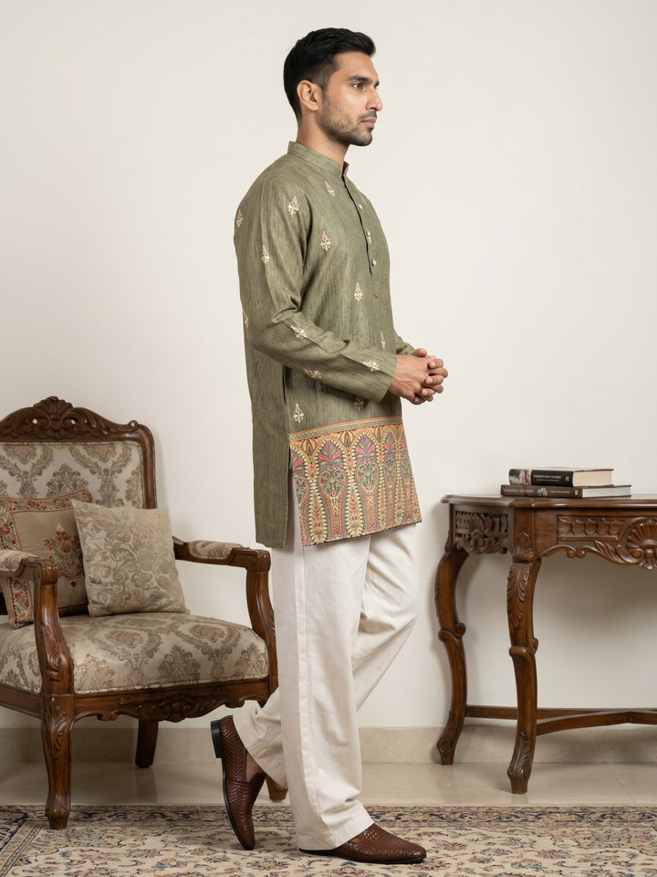 Cotton Blend Printed Kurta With Korean Pant Set