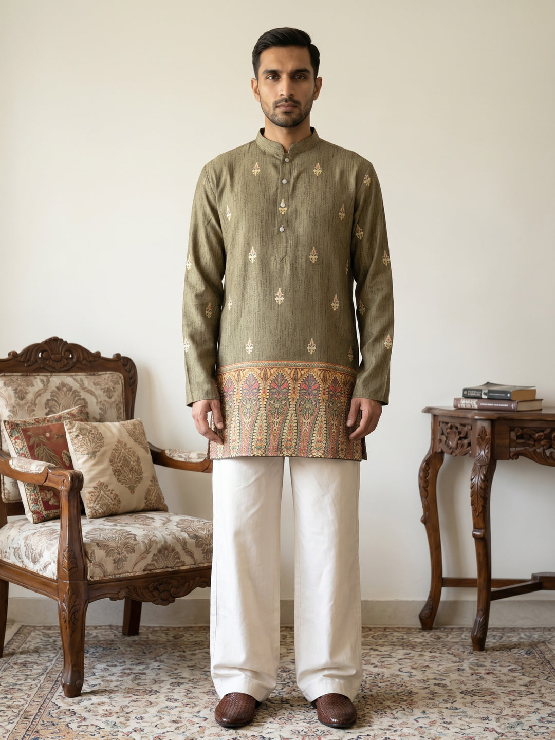 Cotton Blend Printed Kurta With Korean Pant Set