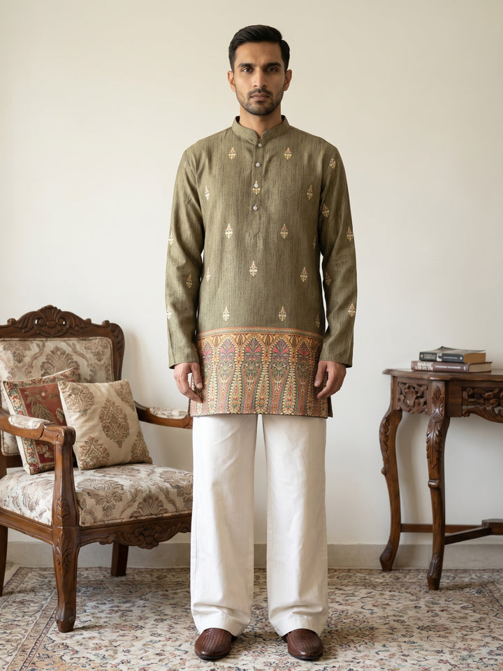 Cotton Blend Printed Kurta With Korean Pant Set