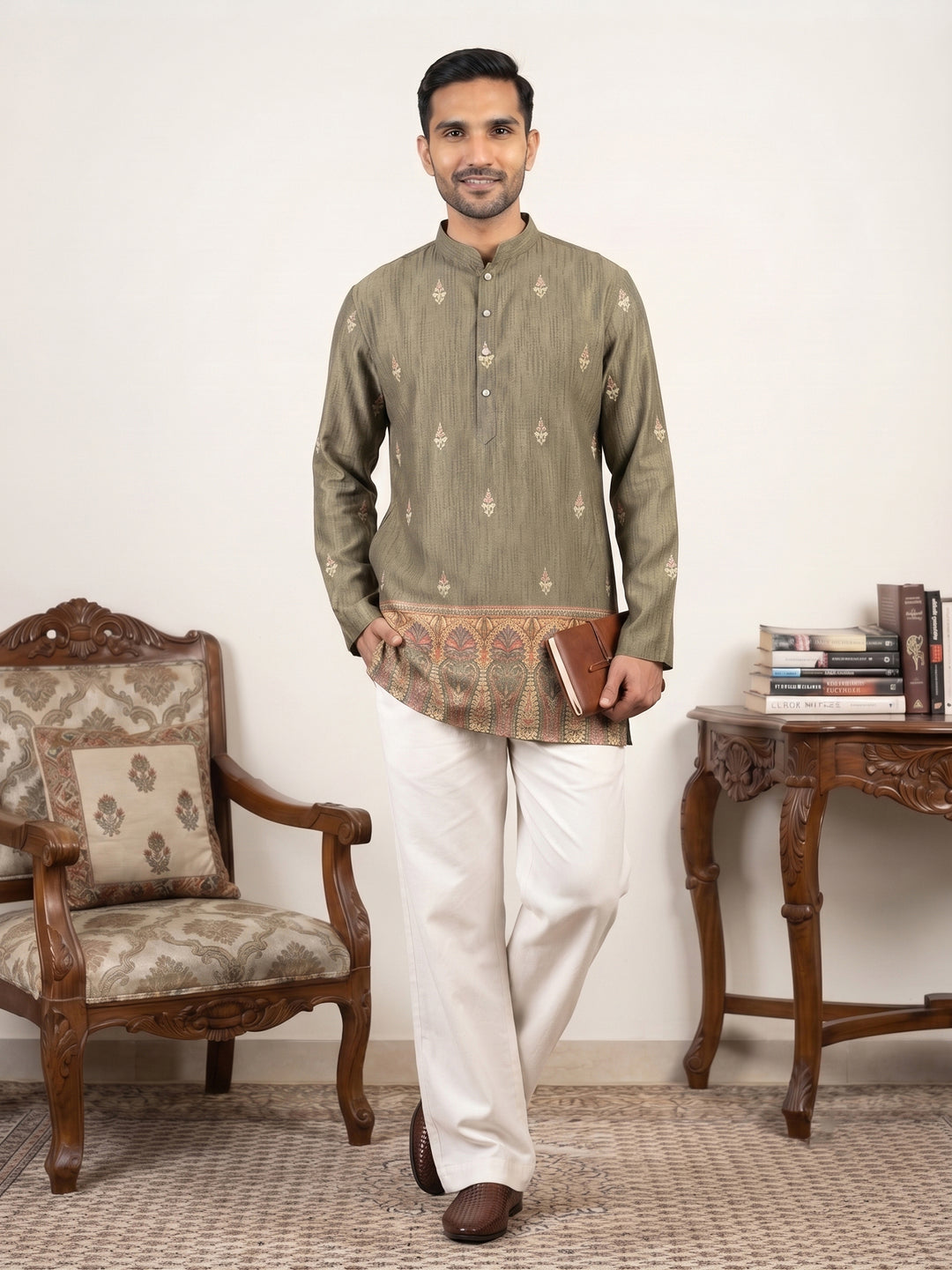 Cotton Blend Printed Kurta With Korean Pant Set