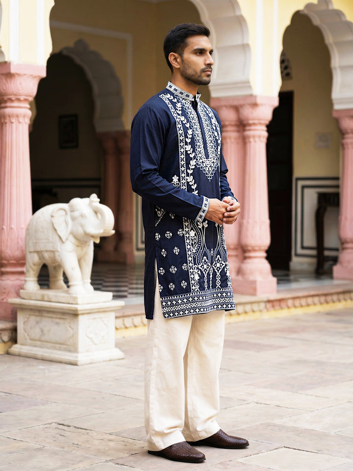 Ethnic Embroidered Japanese Fabric Kurta With Korean Pant Set