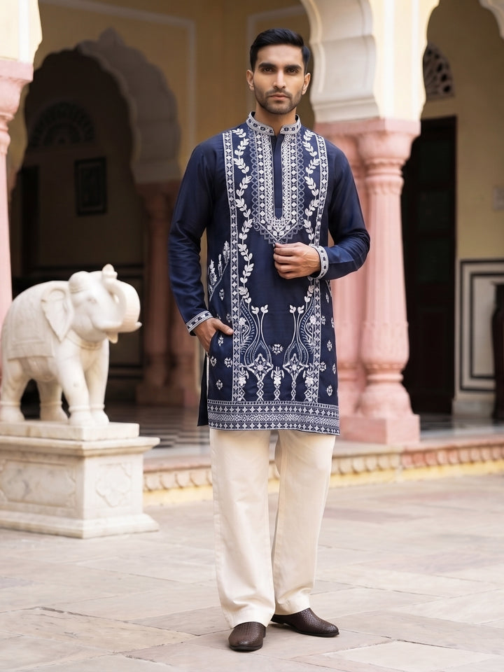 Ethnic Embroidered Japanese Fabric Kurta With Korean Pant Set