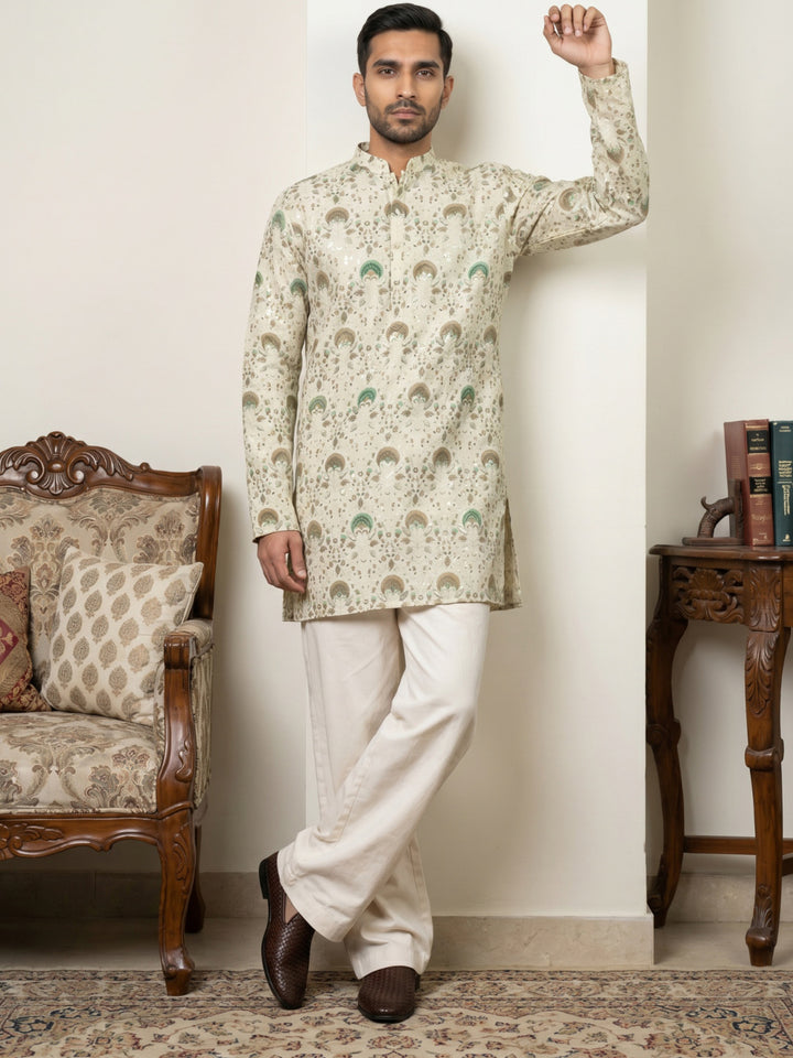 Silk Blend Foil Print Kurta &amp; Korean Pants Set