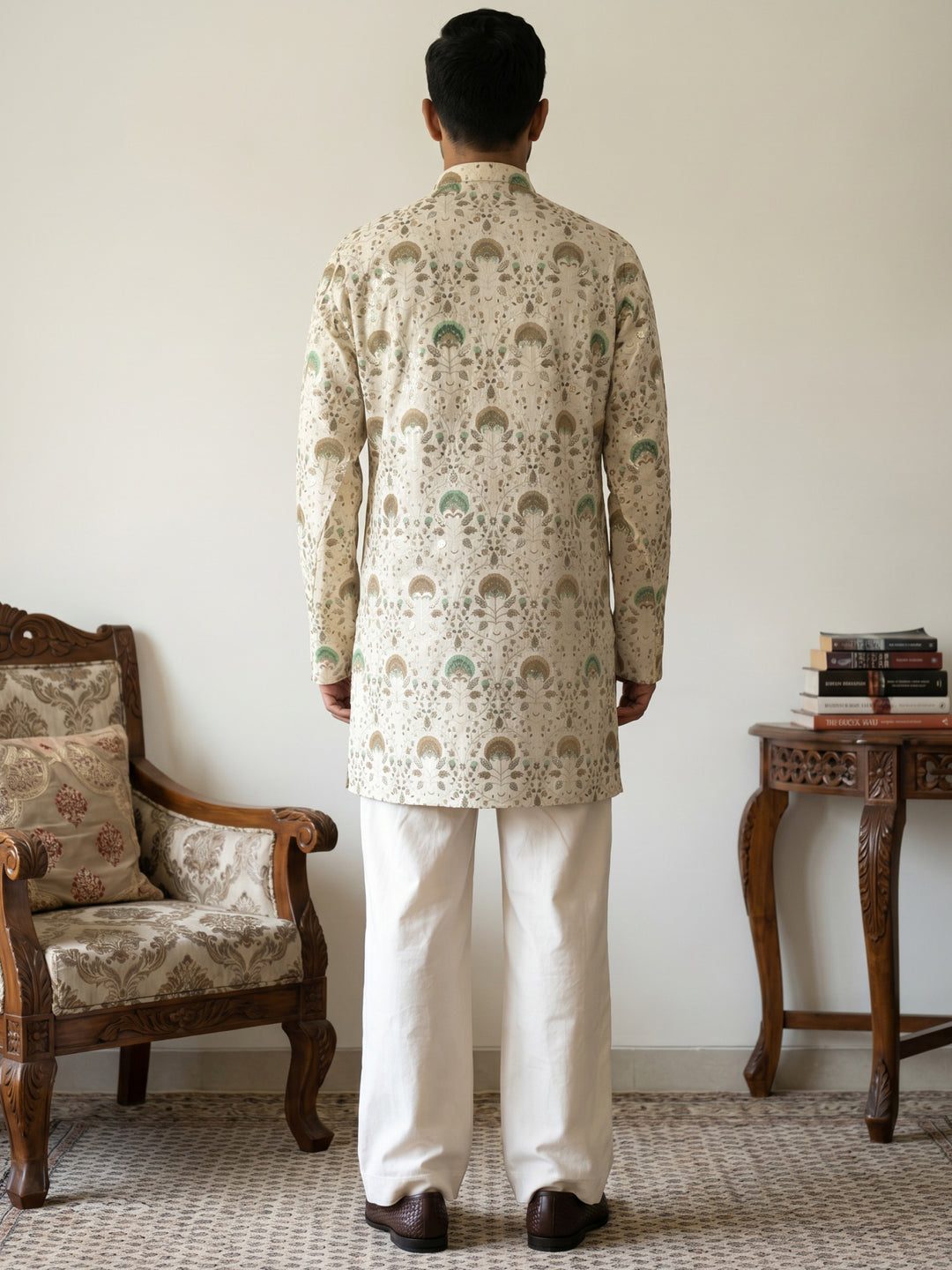 Silk Blend Foil Print Kurta &amp; Korean Pants Set