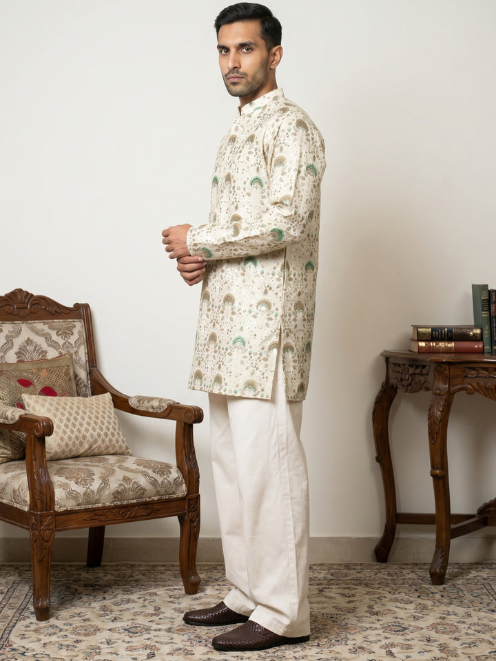 Silk Blend Foil Print Kurta &amp; Korean Pants Set