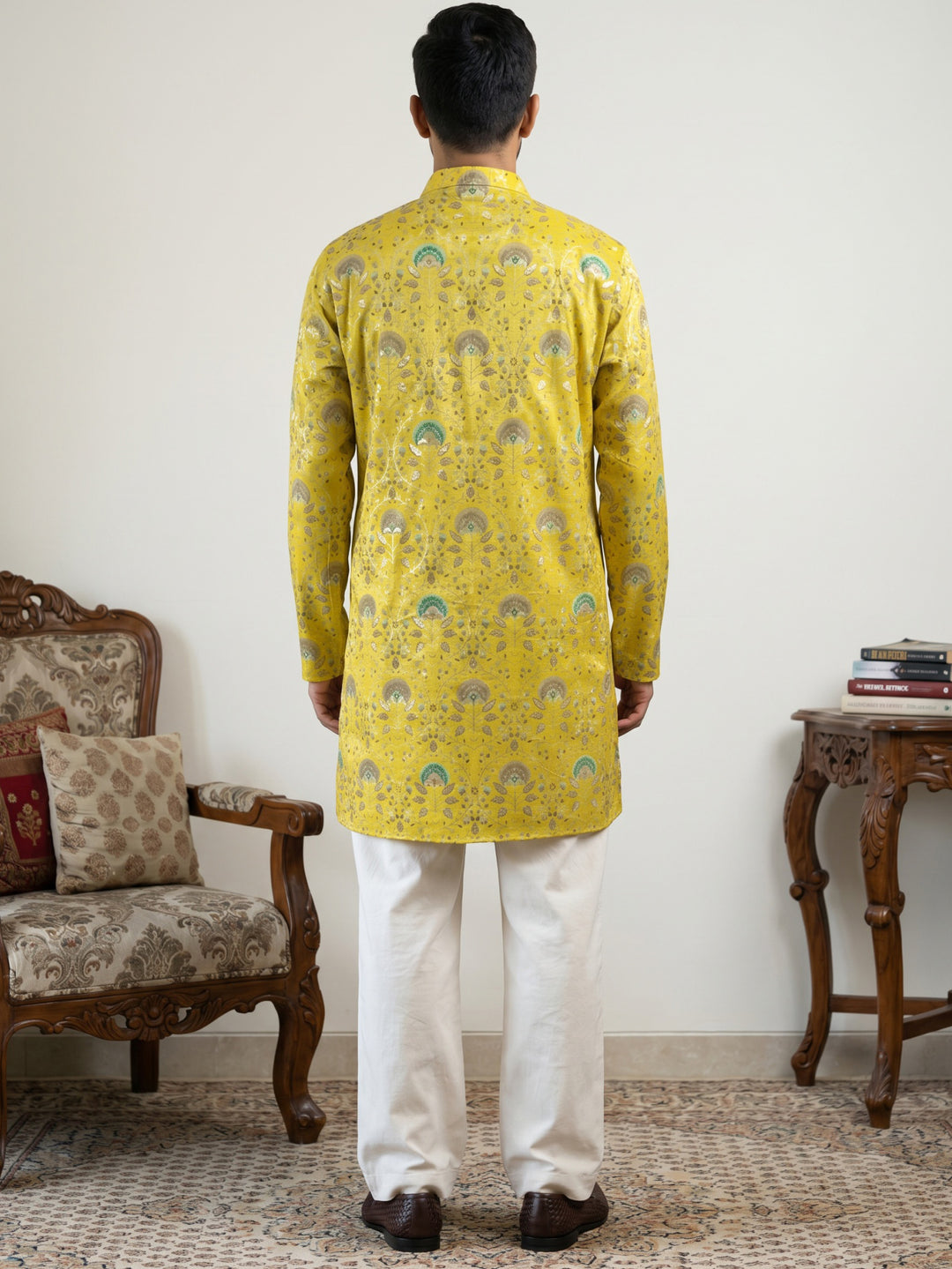 Silk Blend Foil Print Kurta &amp; Korean Pants Set