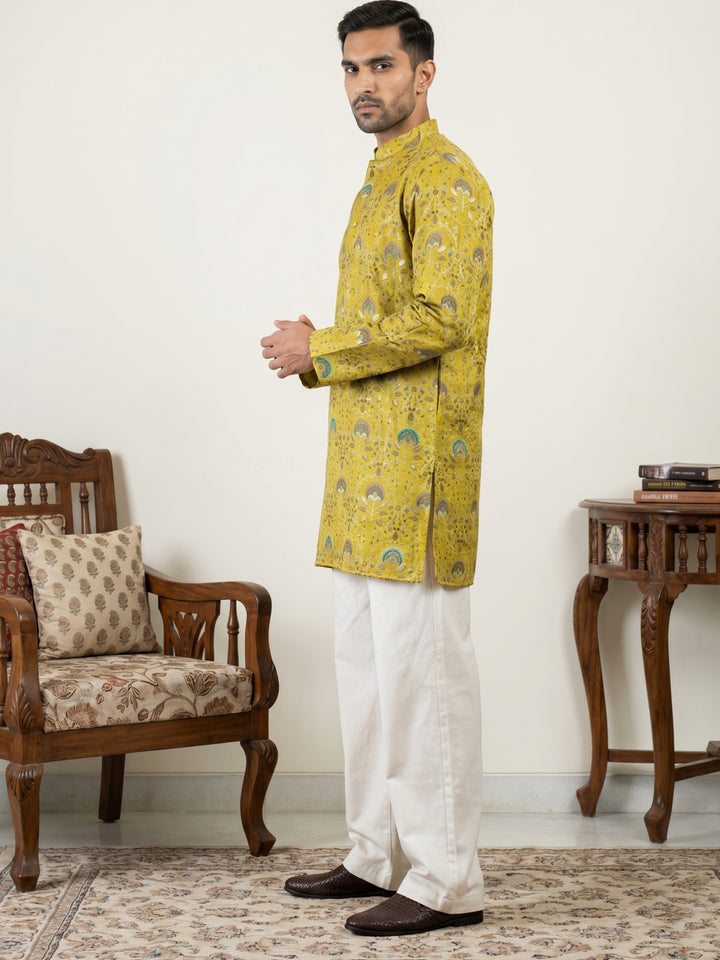 Silk Blend Foil Print Kurta &amp; Korean Pants Set