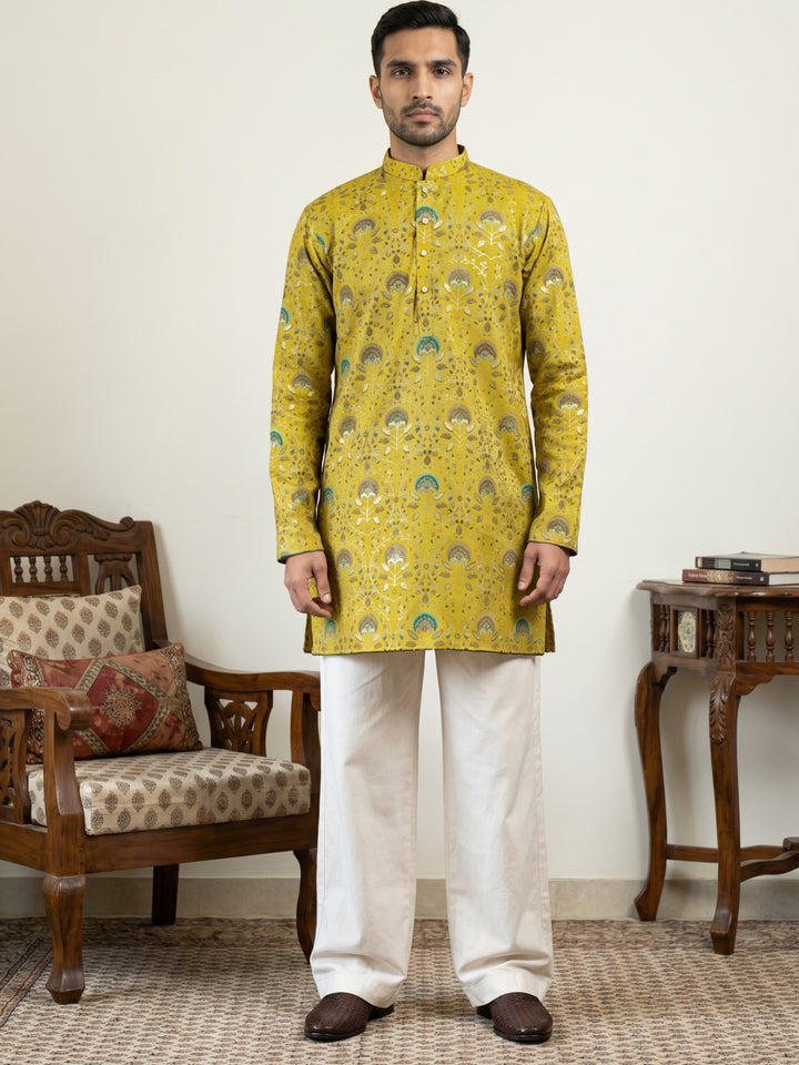 Silk Blend Foil Print Kurta &amp; Korean Pants Set