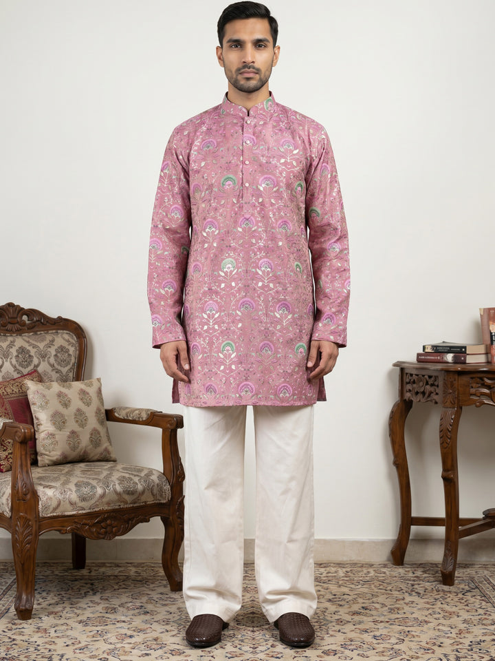 Silk Blend Foil Print Kurta &amp; Korean Pants Set
