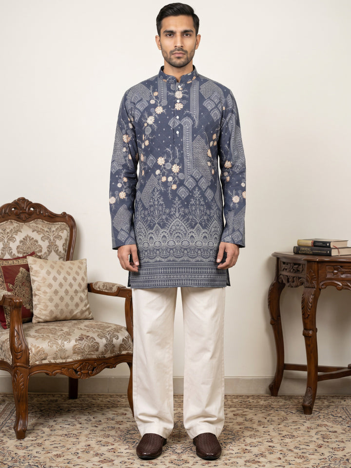 Traditional Cotton Blend Printed Kurta With Korean Pants