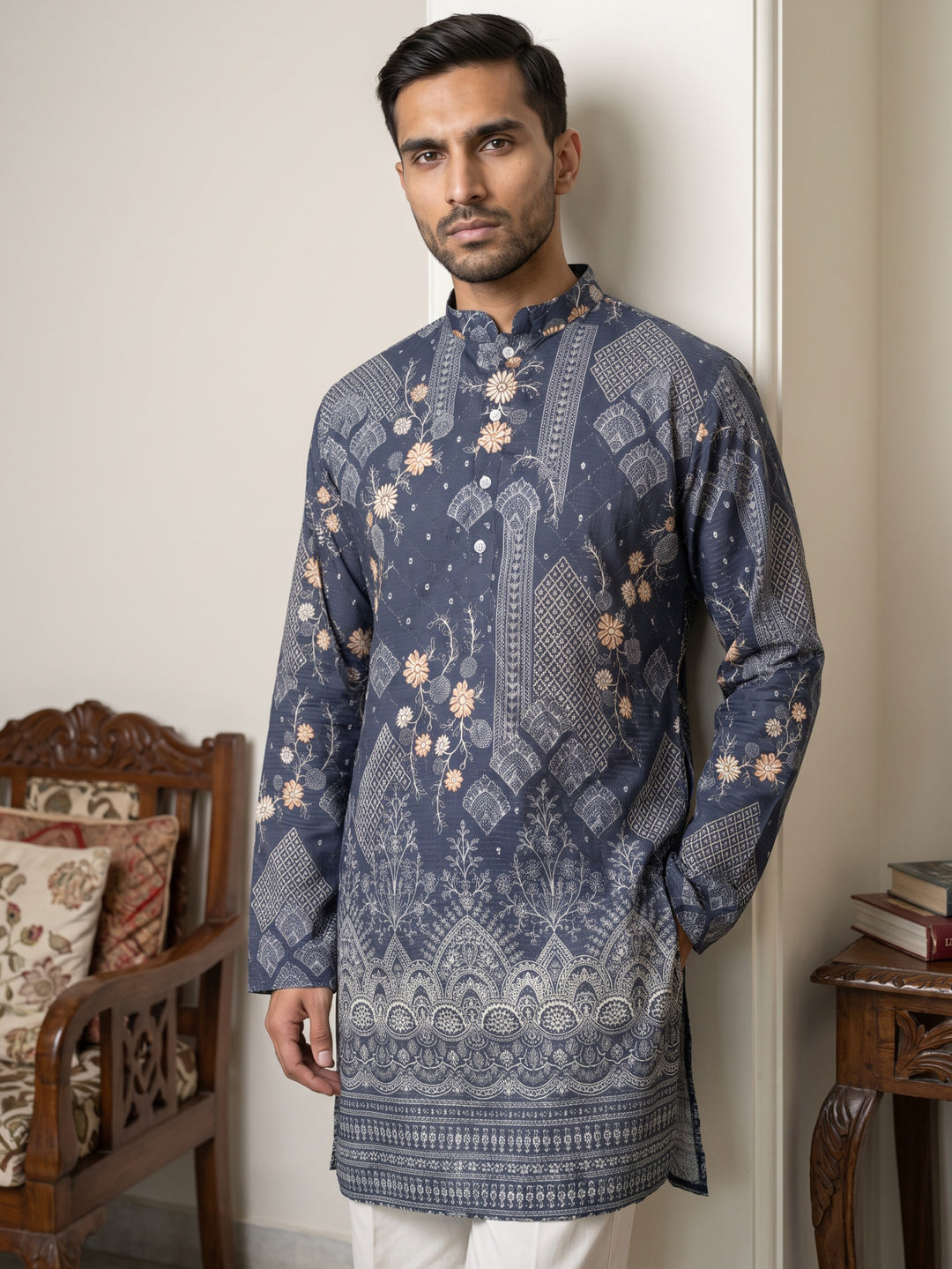 Traditional Cotton Blend Printed Kurta With Korean Pants