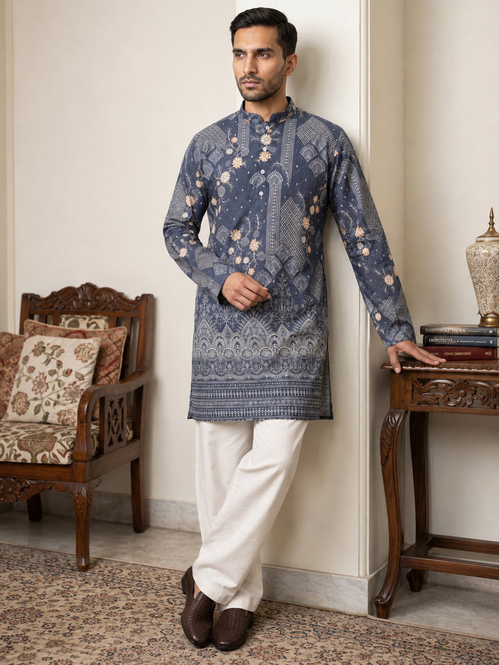 Traditional Cotton Blend Printed Kurta With Korean Pants