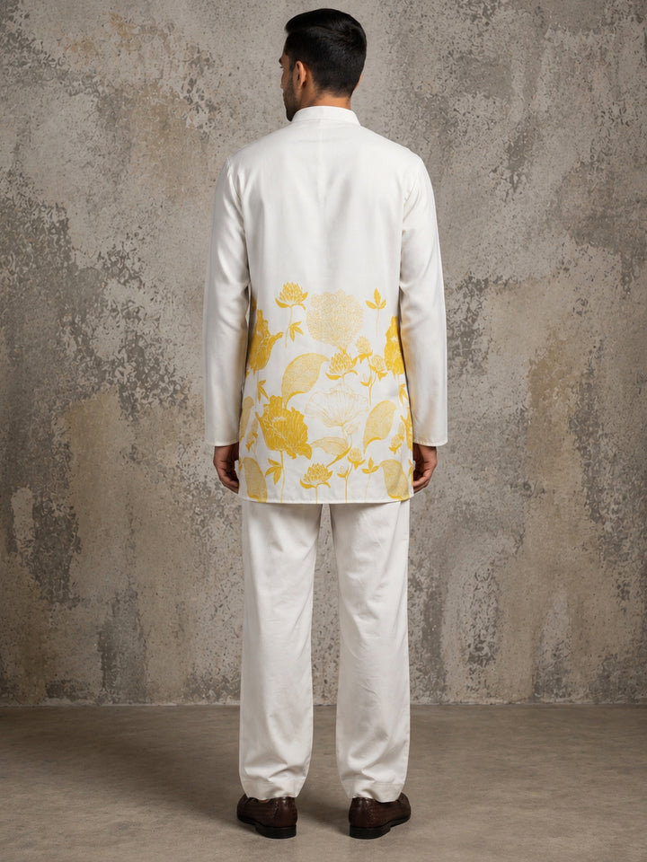 Cotton Blend Floral Printed Kurta With Korean Pants