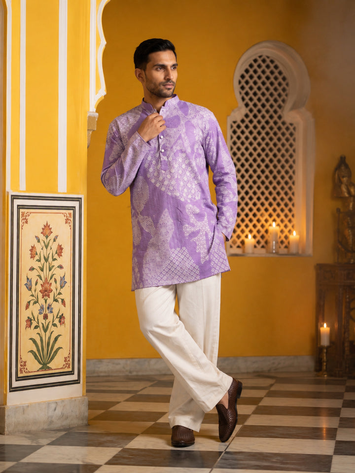 Printed Cotton Blend Kurta With Korean Pants