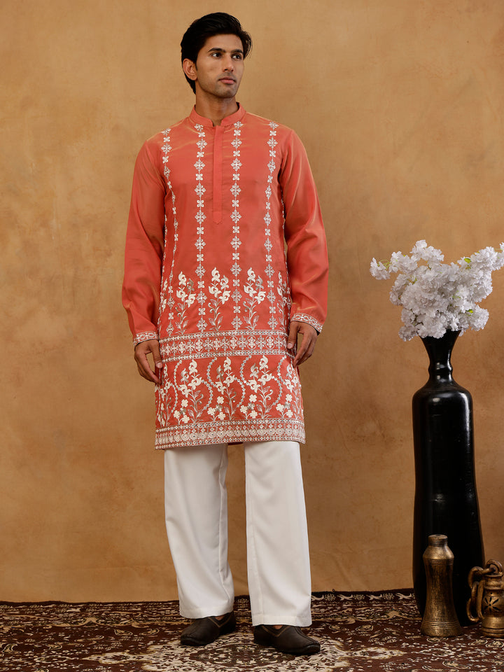 Floral Embroidered Kurta With Korean Pants