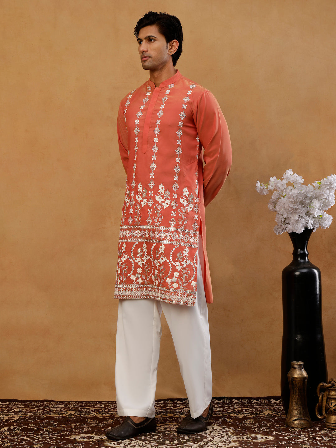 Floral Embroidered Kurta With Korean Pants