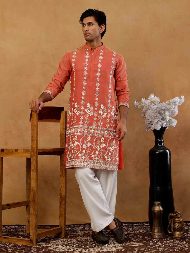 Floral Embroidered Kurta With Korean Pants