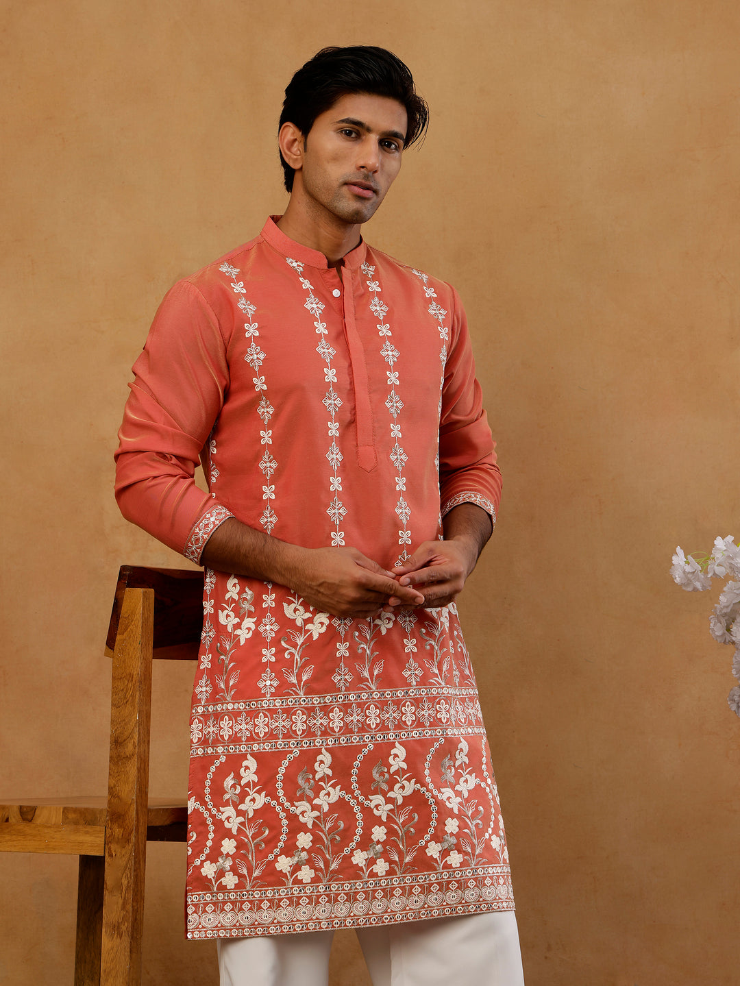 Floral Embroidered Kurta With Korean Pants