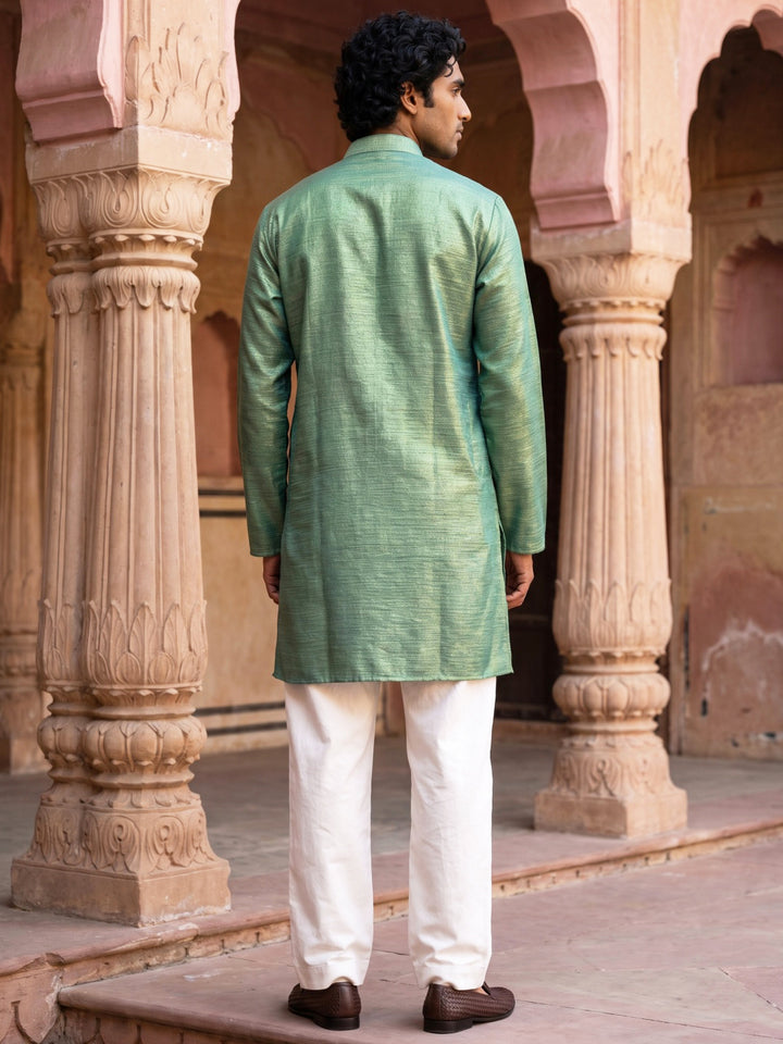 Silk Blend Embroidered Kurta With Korean Pants