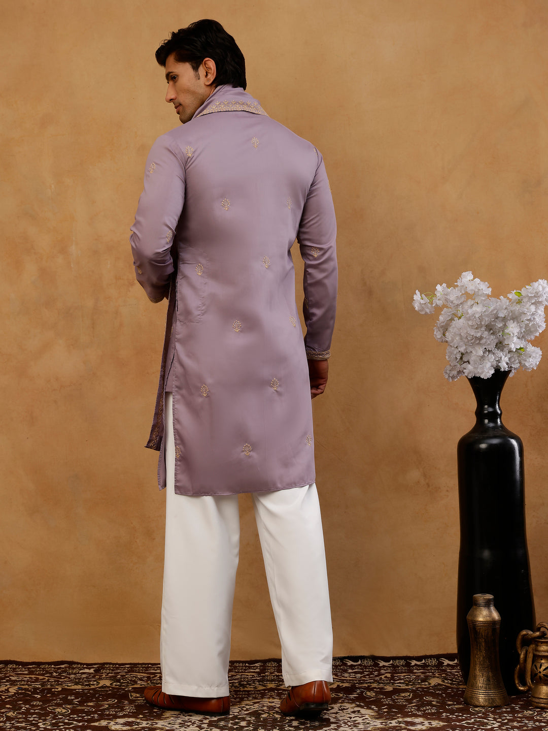 Men’S Festive Embroidered Kurta With Korean Pants &amp; Dupatta