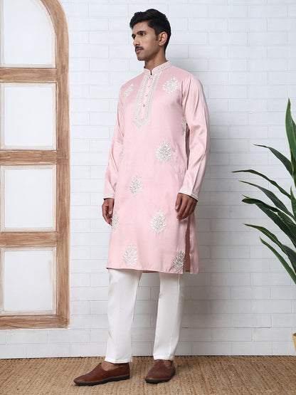 Men’S Silk Blend Ethnic Embroidered Kurta Pyjama