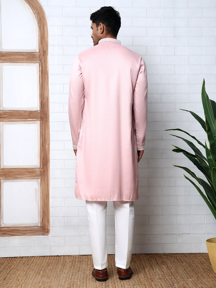 Men’S Silk Blend Ethnic Embroidered Kurta Pyjama