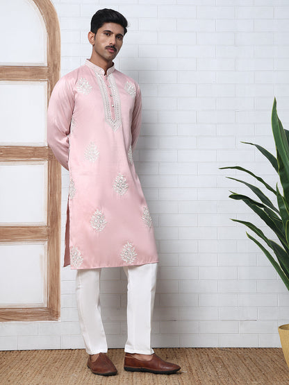 Men’S Silk Blend Ethnic Embroidered Kurta Pyjama