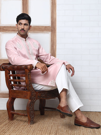 Men’S Silk Blend Ethnic Embroidered Kurta Pyjama