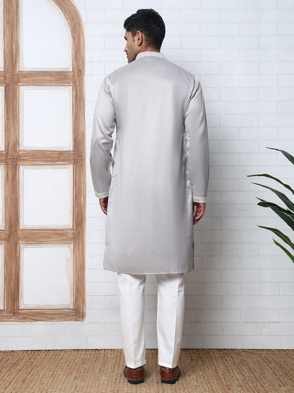 Men’S Silk Blend Ethnic Embroidered Kurta Pyjama