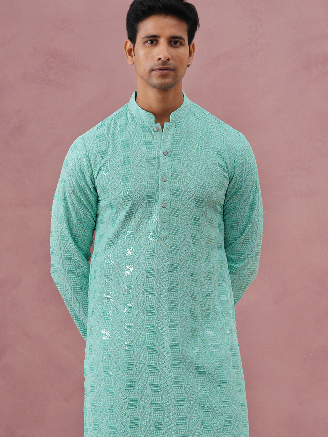 Sequin-Embellished Rayon Embroidered Kurta Pyjama