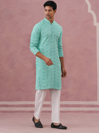 Sequin-Embellished Rayon Embroidered Kurta Pyjama