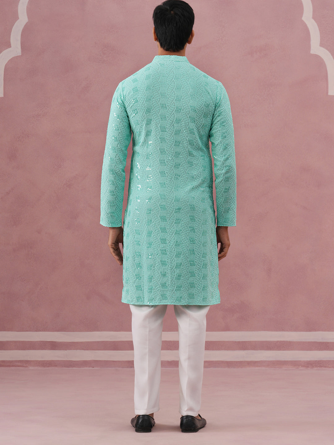 Sequin-Embellished Rayon Embroidered Kurta Pyjama