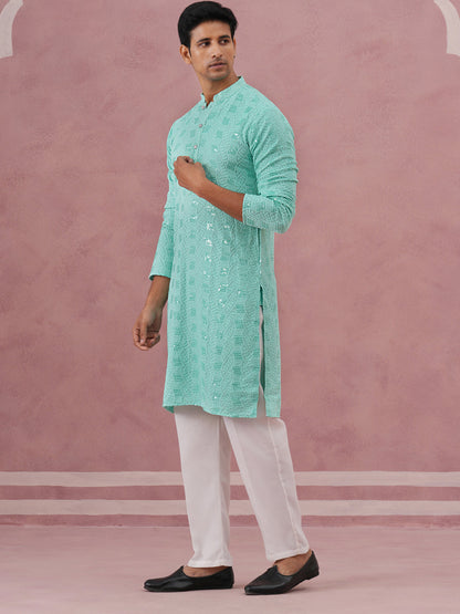 Sequin-Embellished Rayon Embroidered Kurta Pyjama