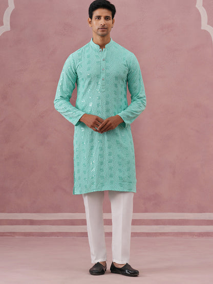 Sequin-Embellished Rayon Embroidered Kurta Pyjama