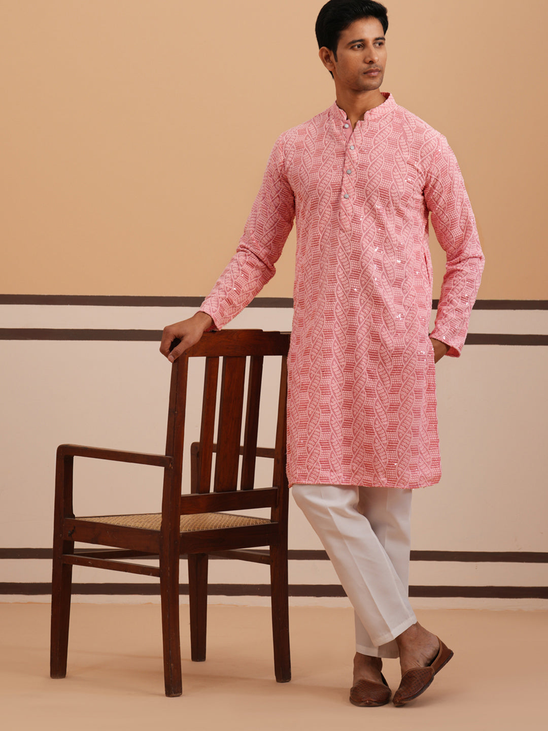 Sequin-Embellished Rayon Embroidered Kurta Pyjama