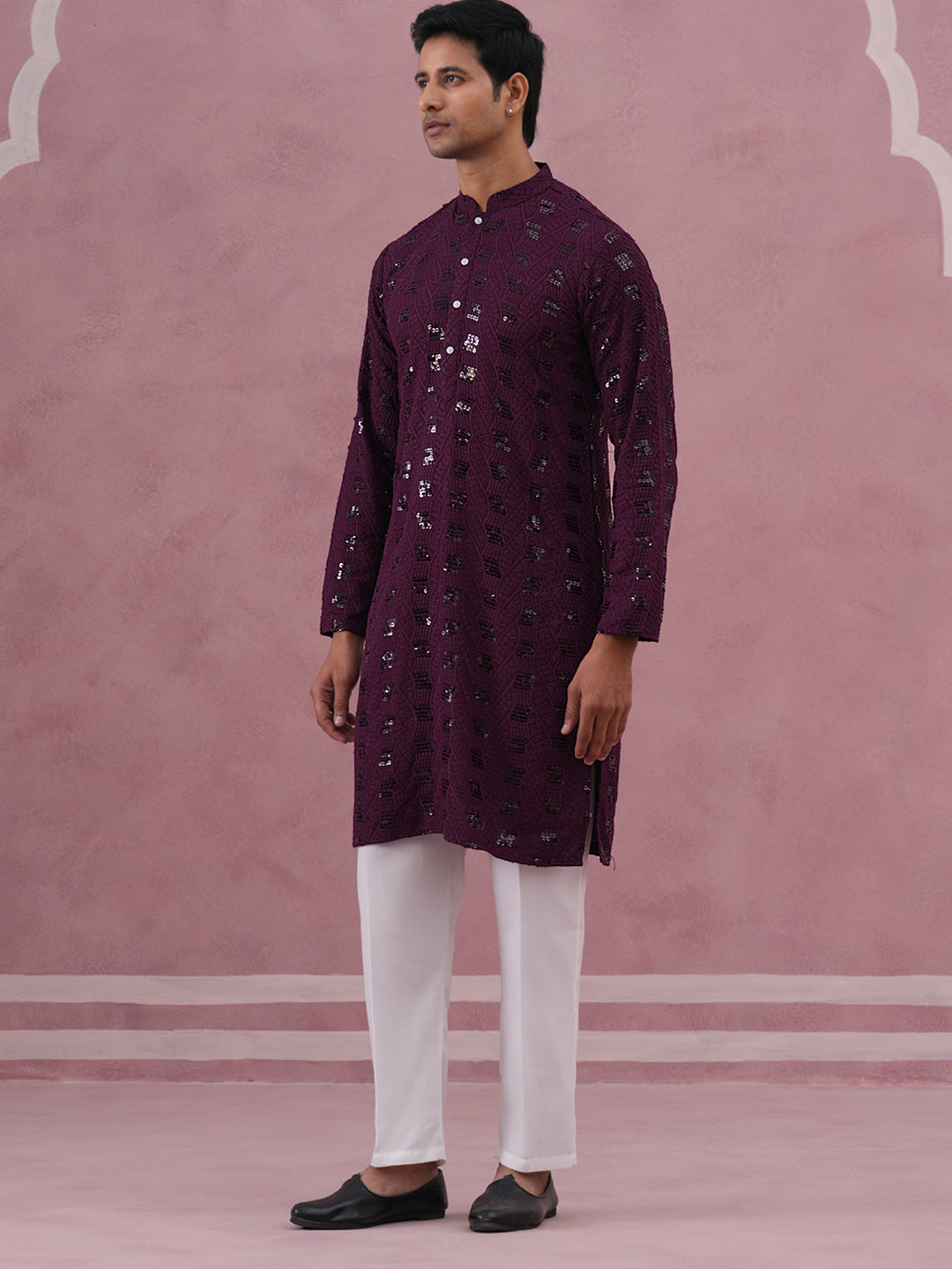 Sequin-Embellished Rayon Embroidered Kurta Pyjama