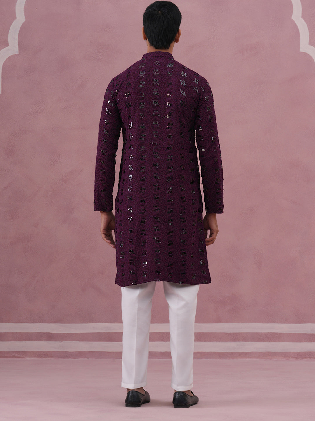 Sequin-Embellished Rayon Embroidered Kurta Pyjama