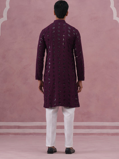 Sequin-Embellished Rayon Embroidered Kurta Pyjama