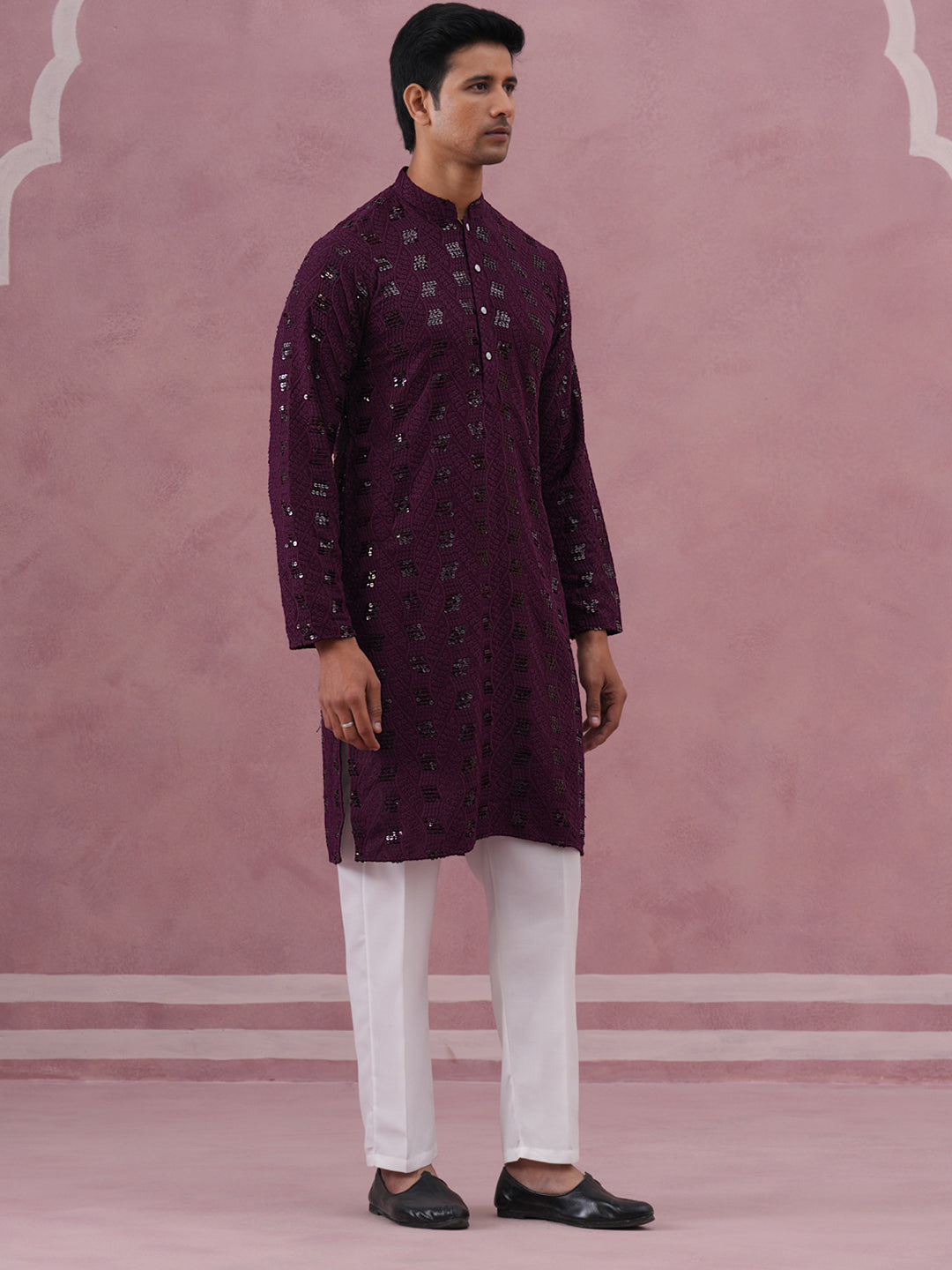 Sequin-Embellished Rayon Embroidered Kurta Pyjama