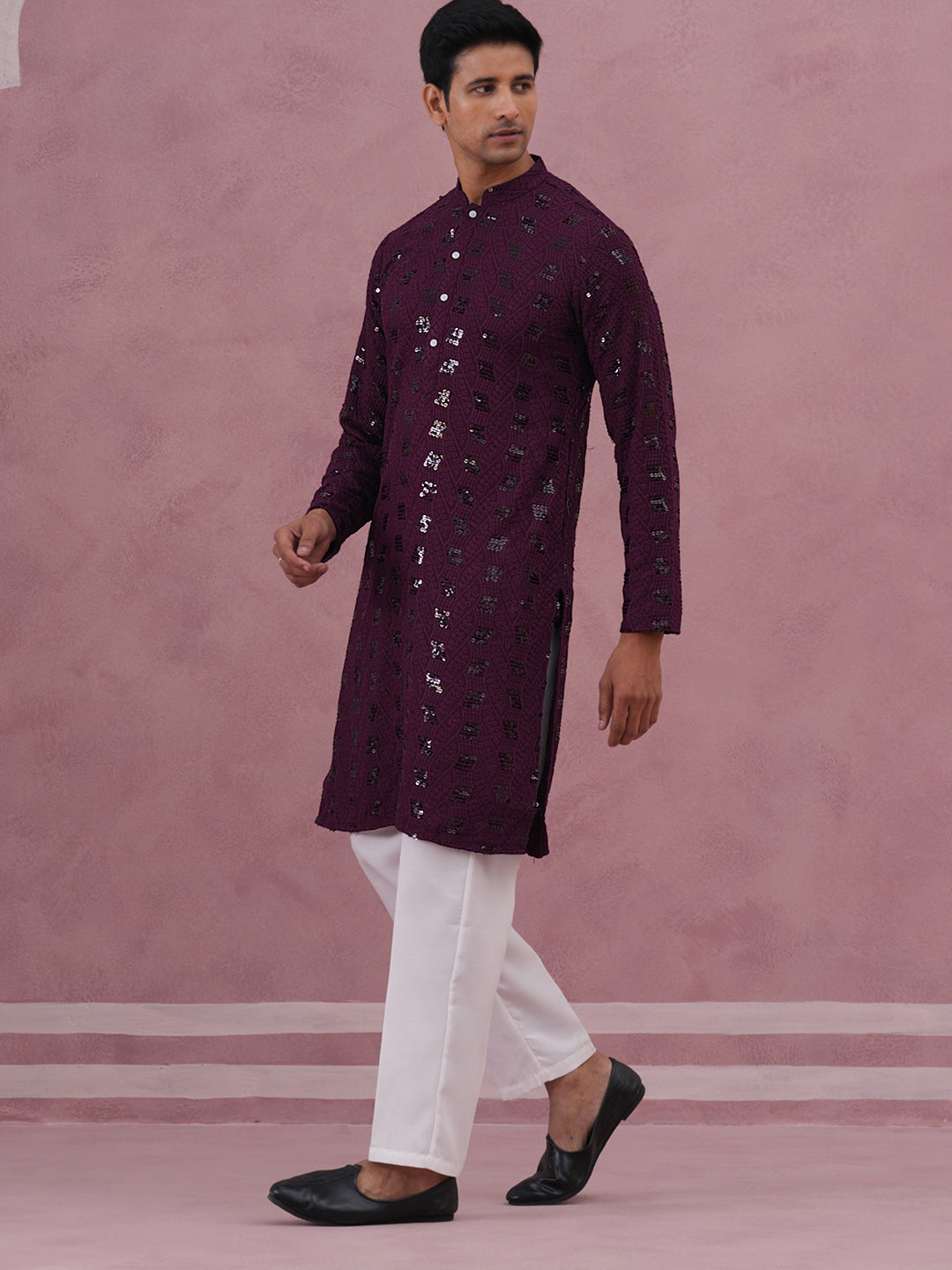 Sequin-Embellished Rayon Embroidered Kurta Pyjama