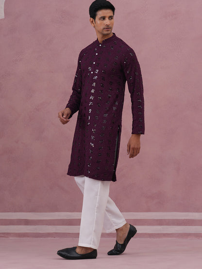 Sequin-Embellished Rayon Embroidered Kurta Pyjama
