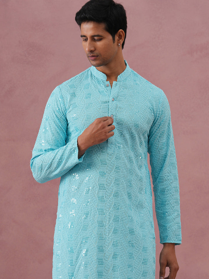 Sequin-Embellished Rayon Embroidered Kurta Pyjama