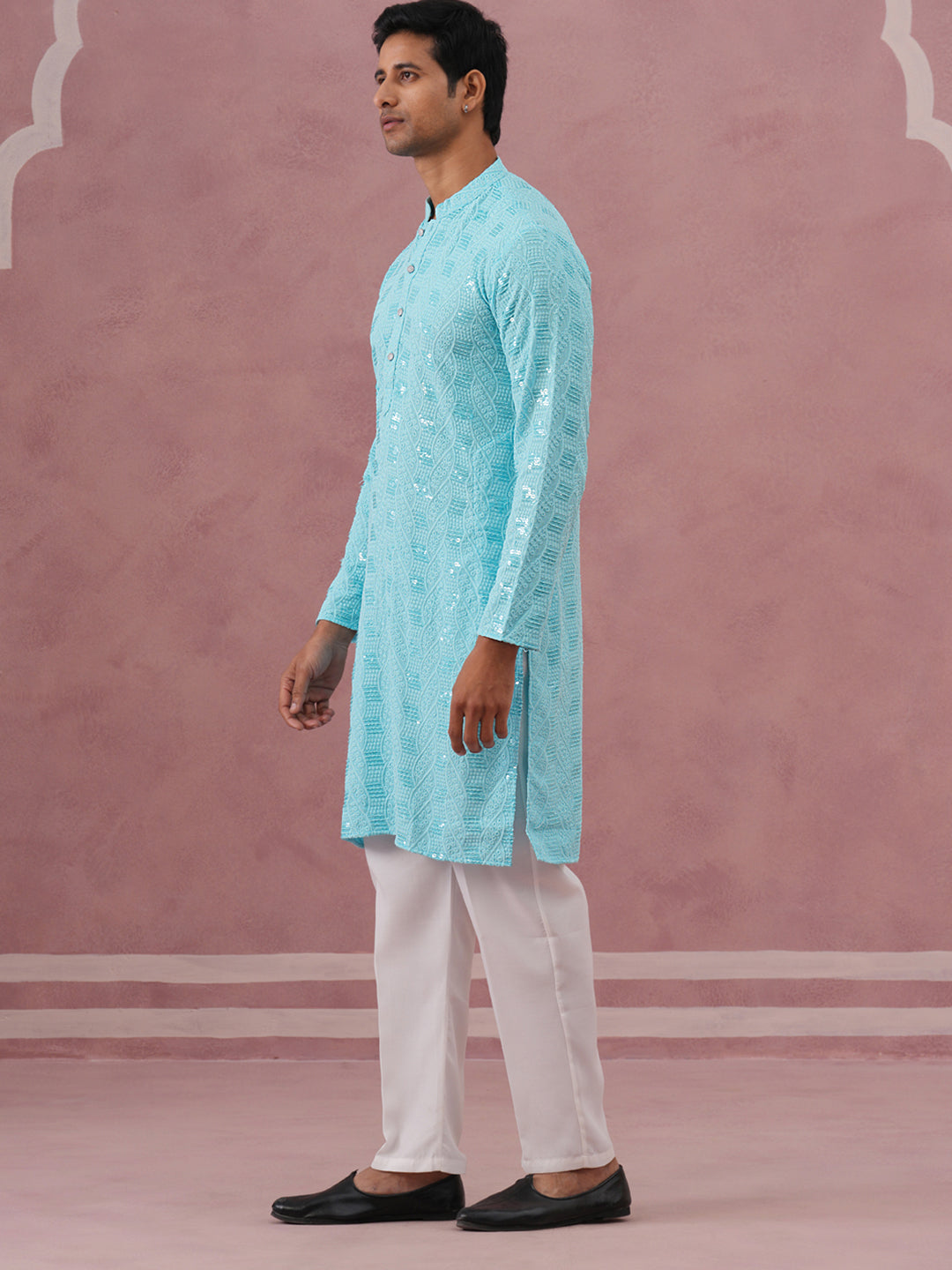 Sequin-Embellished Rayon Embroidered Kurta Pyjama