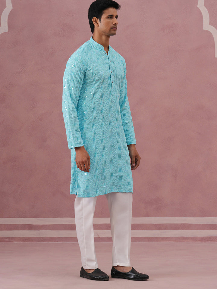 Sequin-Embellished Rayon Embroidered Kurta Pyjama