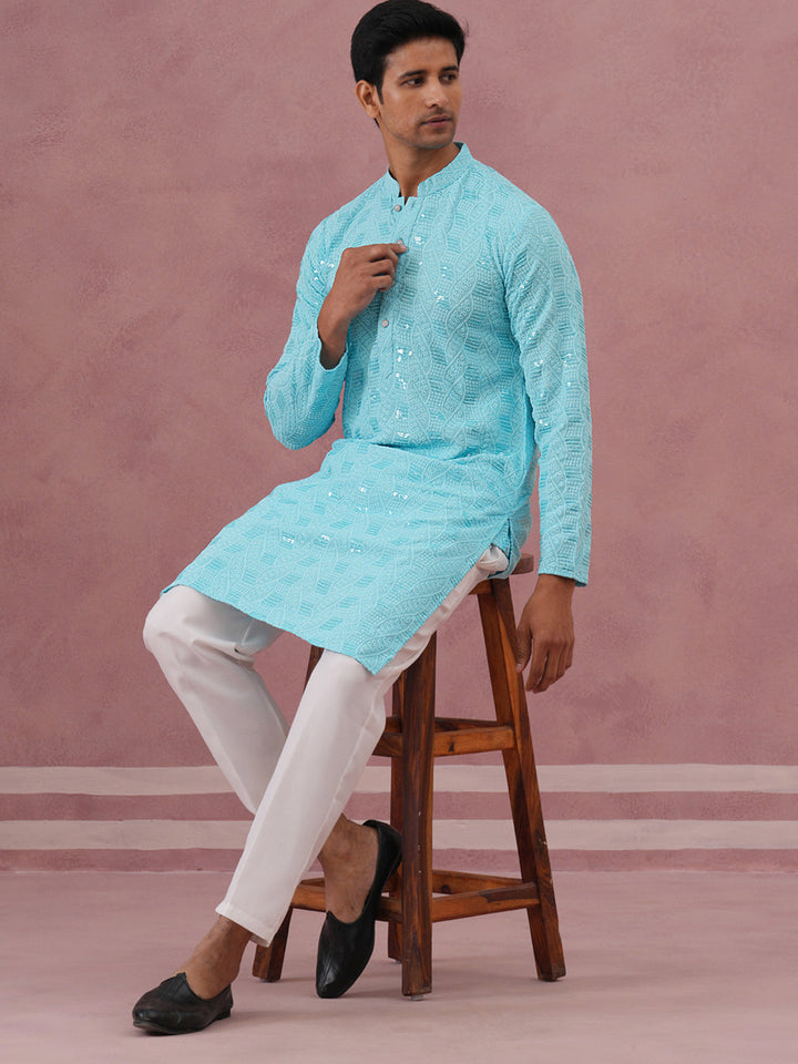 Sequin-Embellished Rayon Embroidered Kurta Pyjama