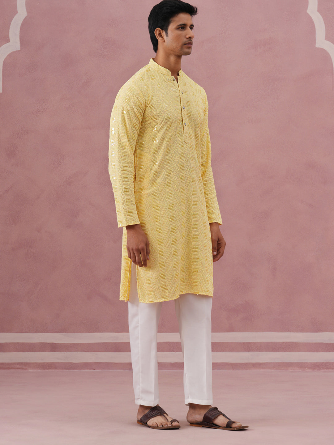Sequin-Embellished Rayon Embroidered Kurta Pyjama