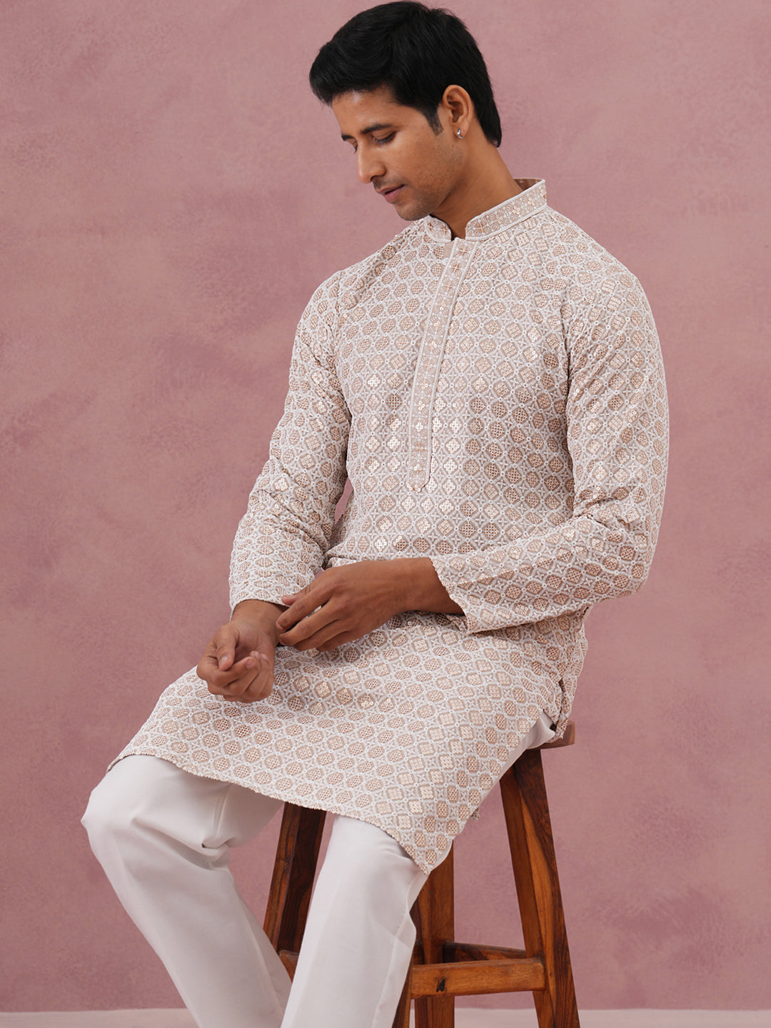 Men’S Rayon Sequin Embroidered Kurta Pyjama