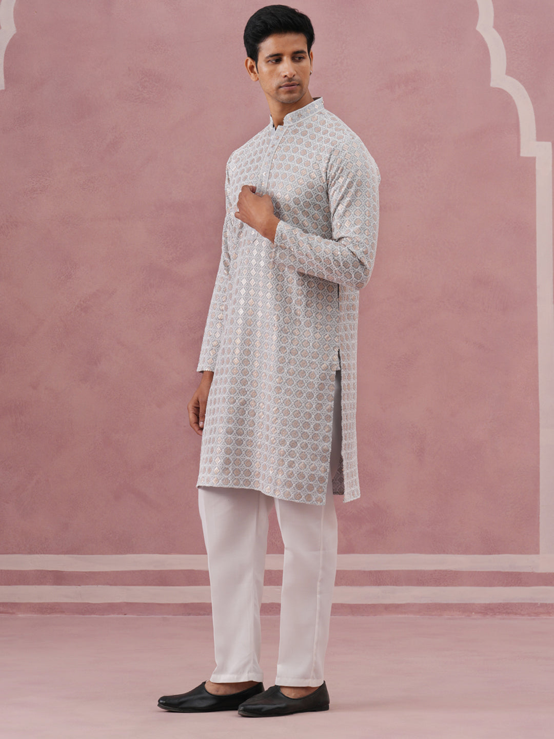 Men’S Rayon Sequin Embroidered Kurta Pyjama