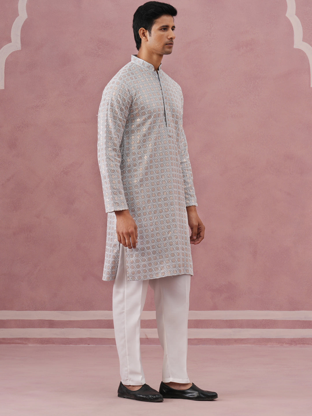Men’S Rayon Sequin Embroidered Kurta Pyjama