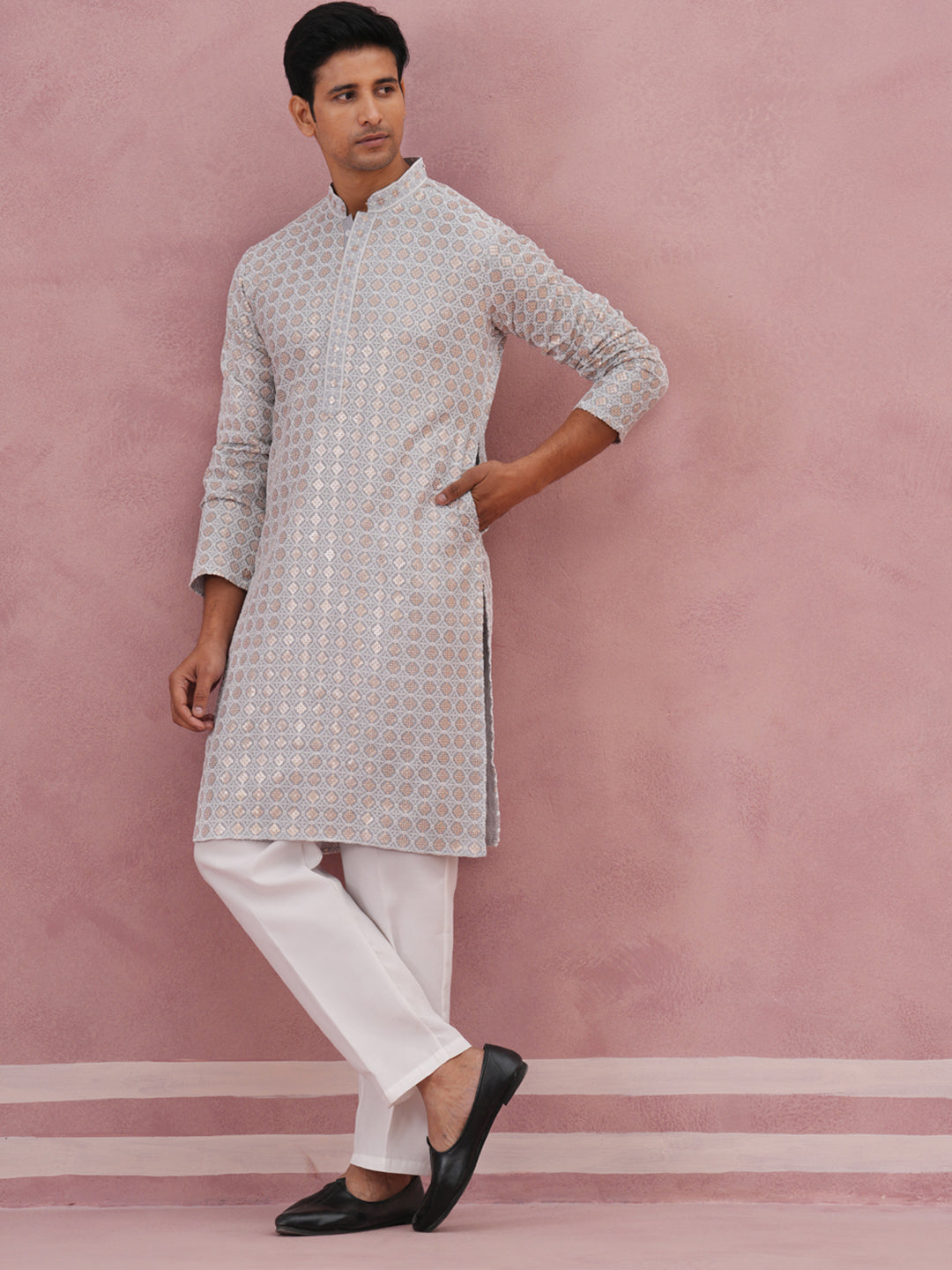 Men’S Rayon Sequin Embroidered Kurta Pyjama